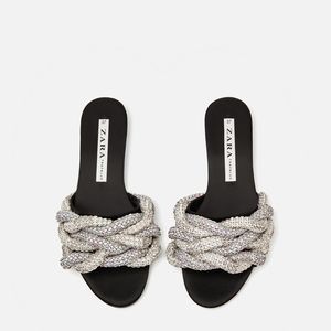 Zara braided gem encrusted slides Clearance